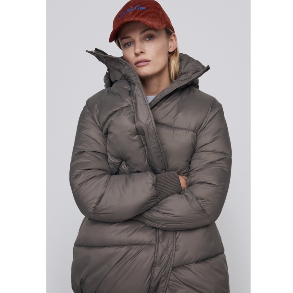 ZARA | Water Repellant Taupe Grey Oversized Women’s Puffer - Picture 2 of 4